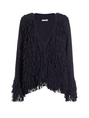 Etcetera Navy Fringe Knit V-Neck Cardigan